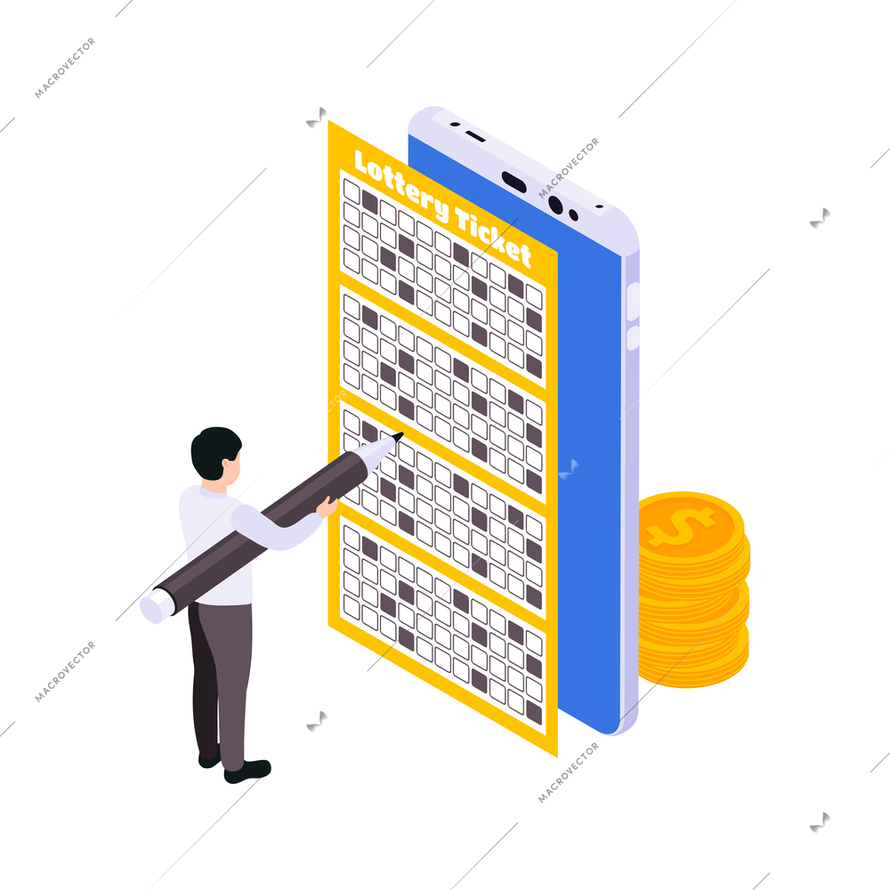 Lottery isometric with scratching cards and lottery tickets vector illustration