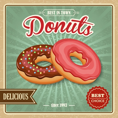 Tasty sugar glazed pastry delicious donut dessert on cafe paper poster vector illustration.