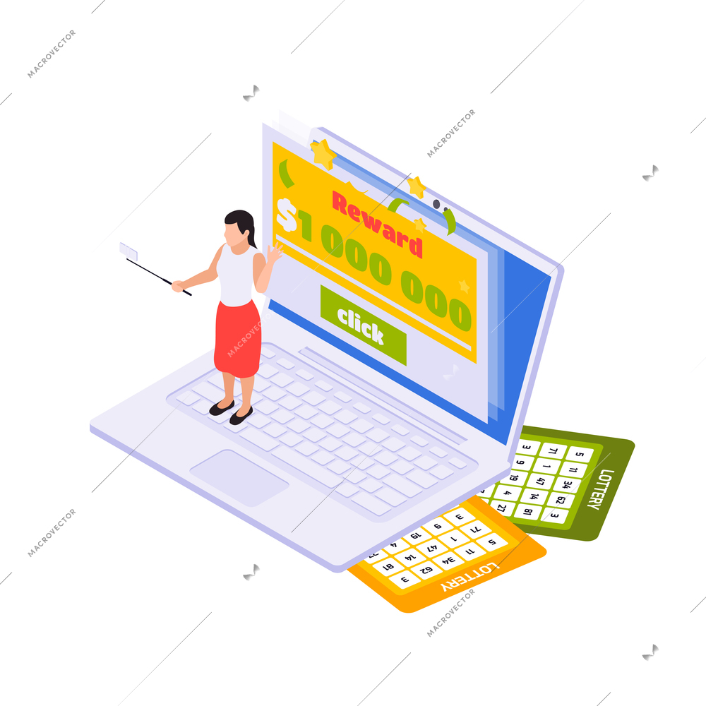 Lottery isometric with scratching cards and lottery tickets vector illustration