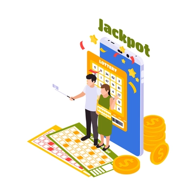 Lottery isometric with scratching cards and lottery tickets vector illustration