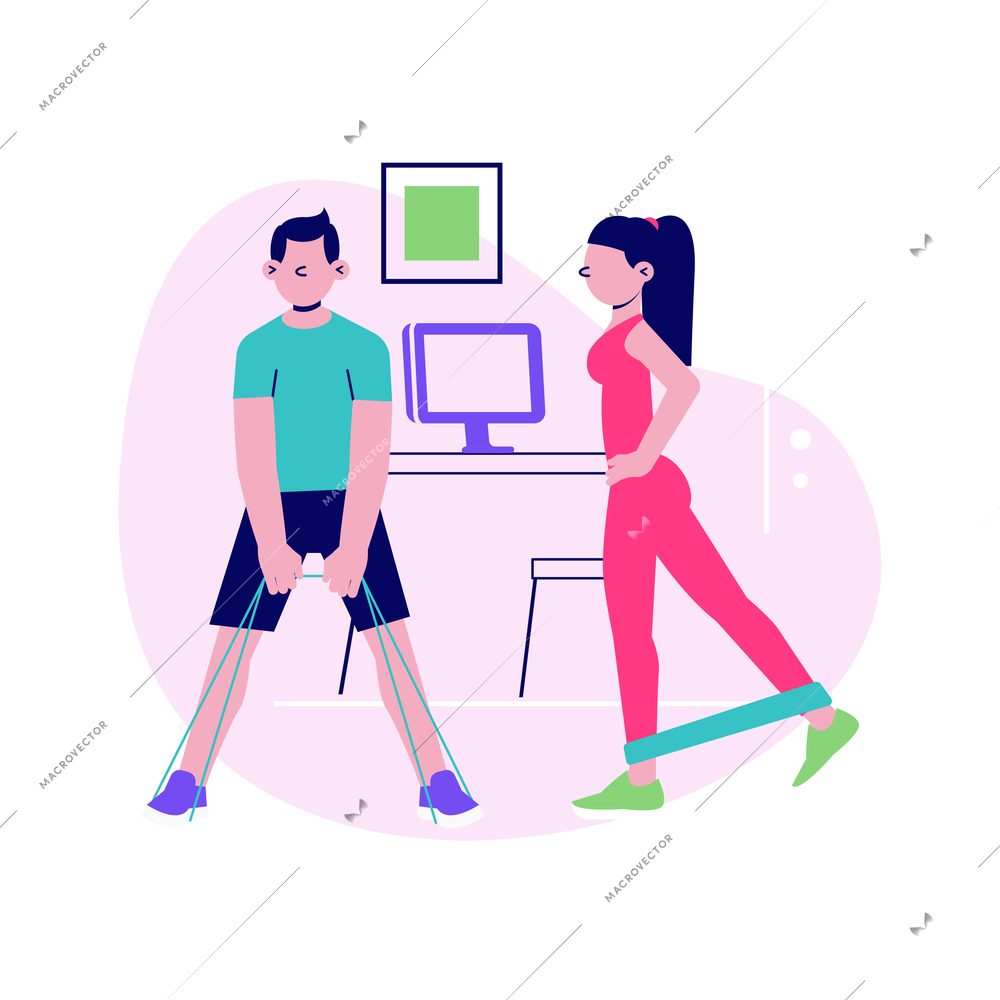 Workout yoga home flat design with stretching vector illustration