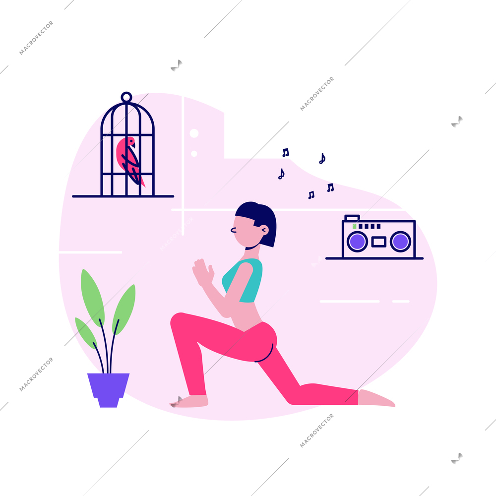 Workout fitness flat design with stretching vector illustration