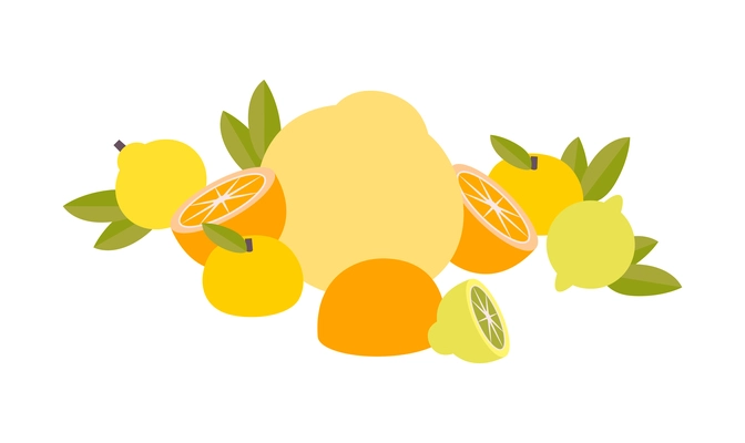 Flat storing citrus fruits with healthy food symbols vector illustration