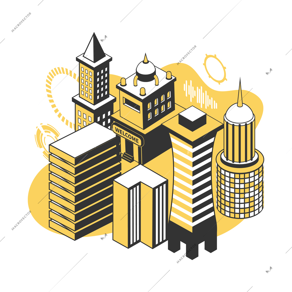 Future technology development with modern buildings vector illustration