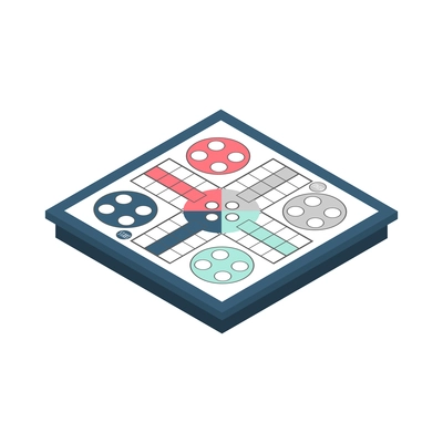 Board games isometric with dice pegs tokens with pastime symbols vector illustration