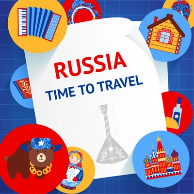 Russia culture elements time to travel background template vector illustration