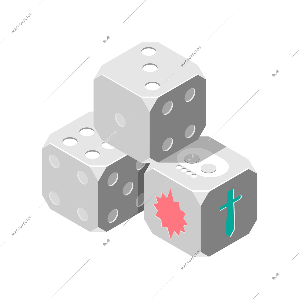 Board isometric dice pegs tokens with pastime symbols vector illustration