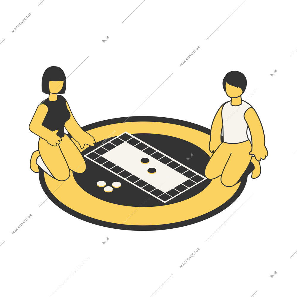 Home leisure free time isometric hand drawn with playing board games vector illustration