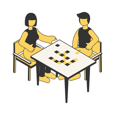 Home leisure isometric hand drawn with playing board games vector illustration