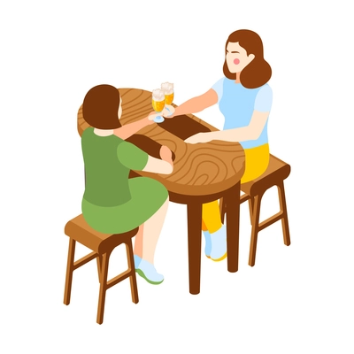 Beer pub and visitor characters with comfortable bar symbols isolated vector illustration