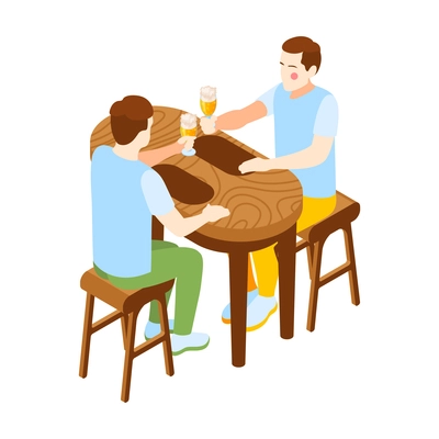 Beer pub and visitor characters with comfortable bar symbols isolated vector illustration