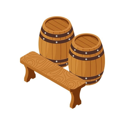 Beer pub kegs with comfortable bar symbols isolated vector illustration