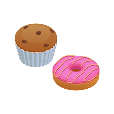 Baked desserts donuts with bakery retail symbols 3d vector illustration