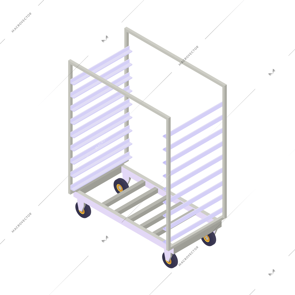 Shelves on wheels equipment for cafe or shop 3d vector illustration