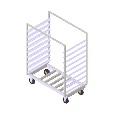 Shelves on wheels equipment for cafe or shop 3d vector illustration