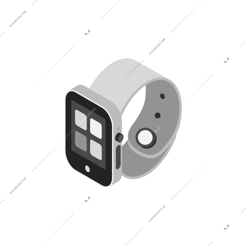 Isometric smart watch with electronic appliances symbols vector illustration