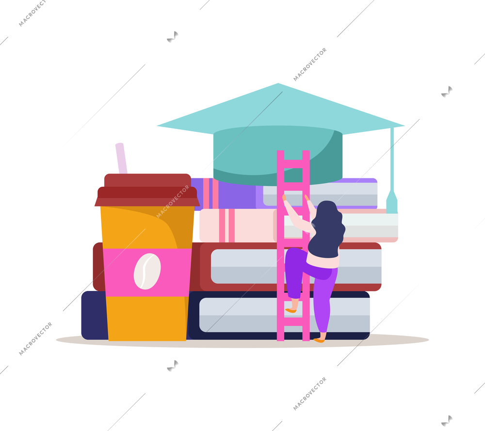 E-learning home schooling flat recolor with electronic gadget vector illustration