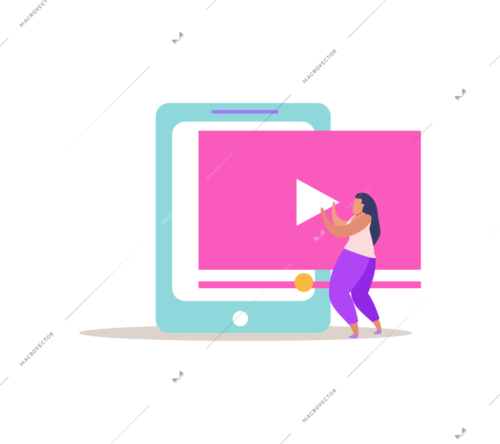 E-learning home schooling with remote education flat recolor vector illustration