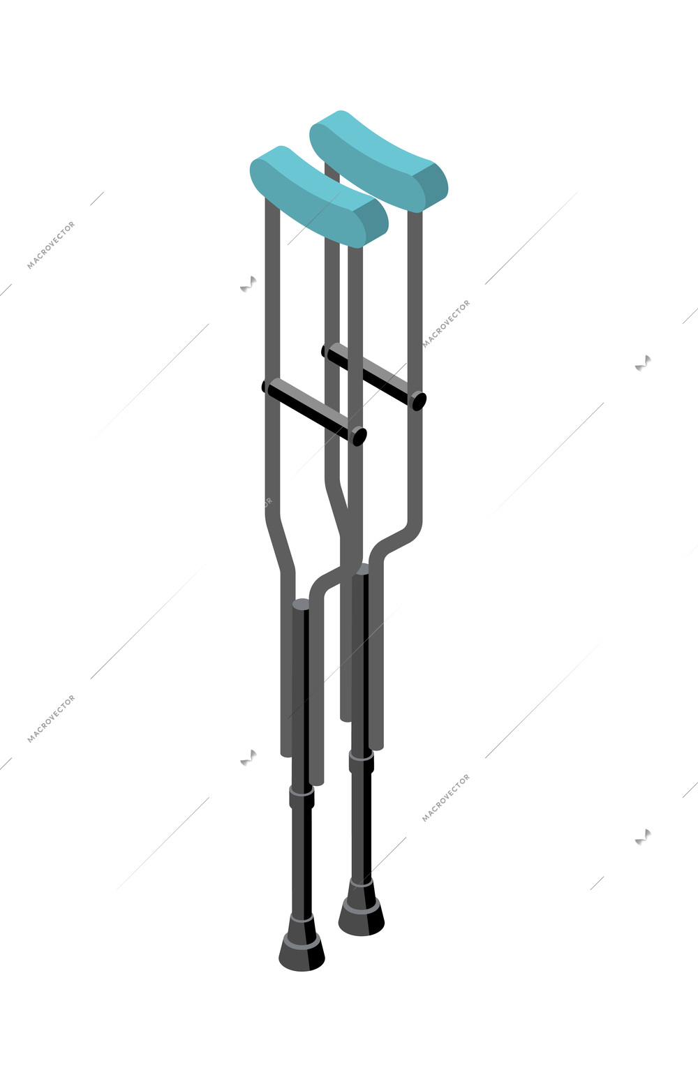 Crutches orthopedics equipment symbols isometric isolated vector illustration