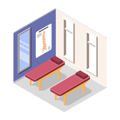 Orthopedics hospital with equipment and injury treatment symbols isometric isolated vector illustration