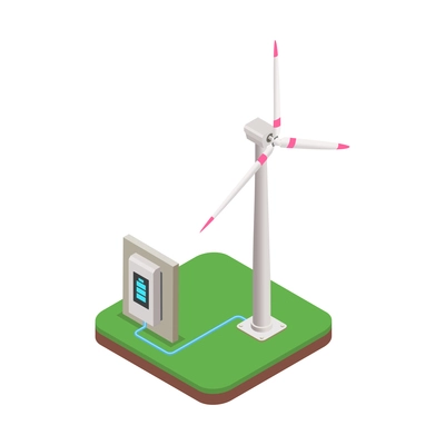 Eco friendly technology isometric with alternative windmill energy vector illustration