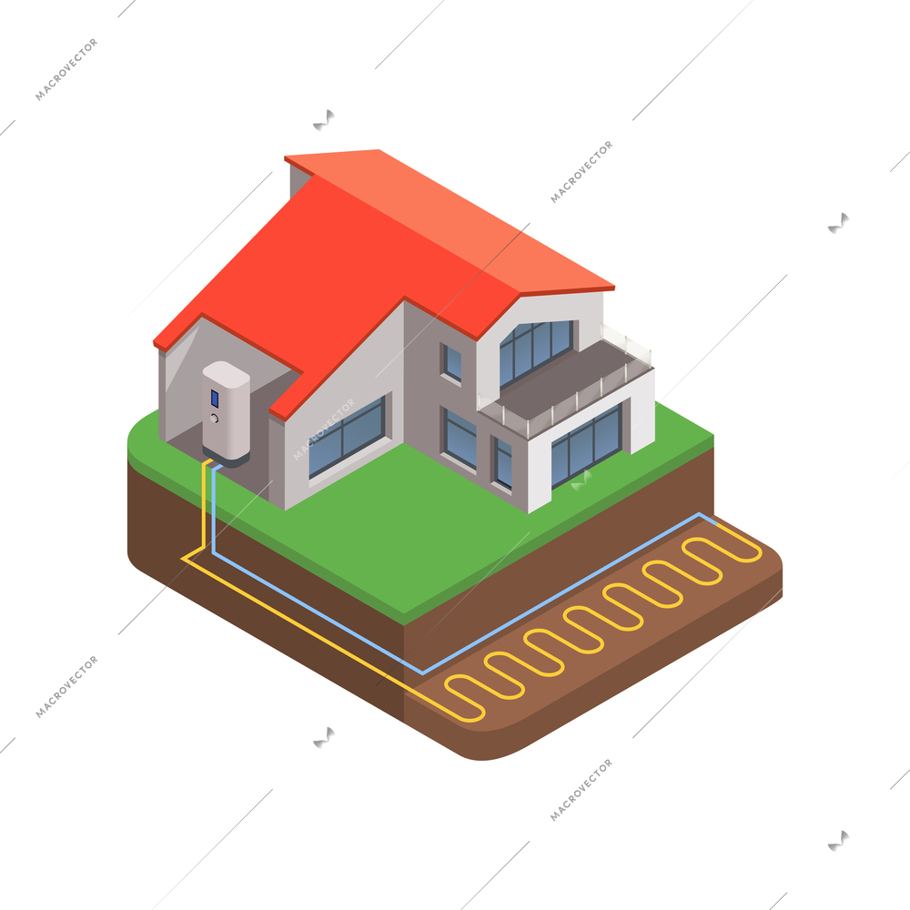 Eco friendly house isometric with alternative energy vector illustration