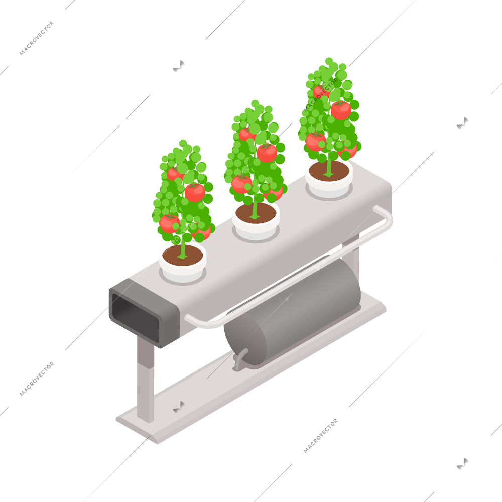 Eco friendly gardening technology isometric with alternative energy vector illustration