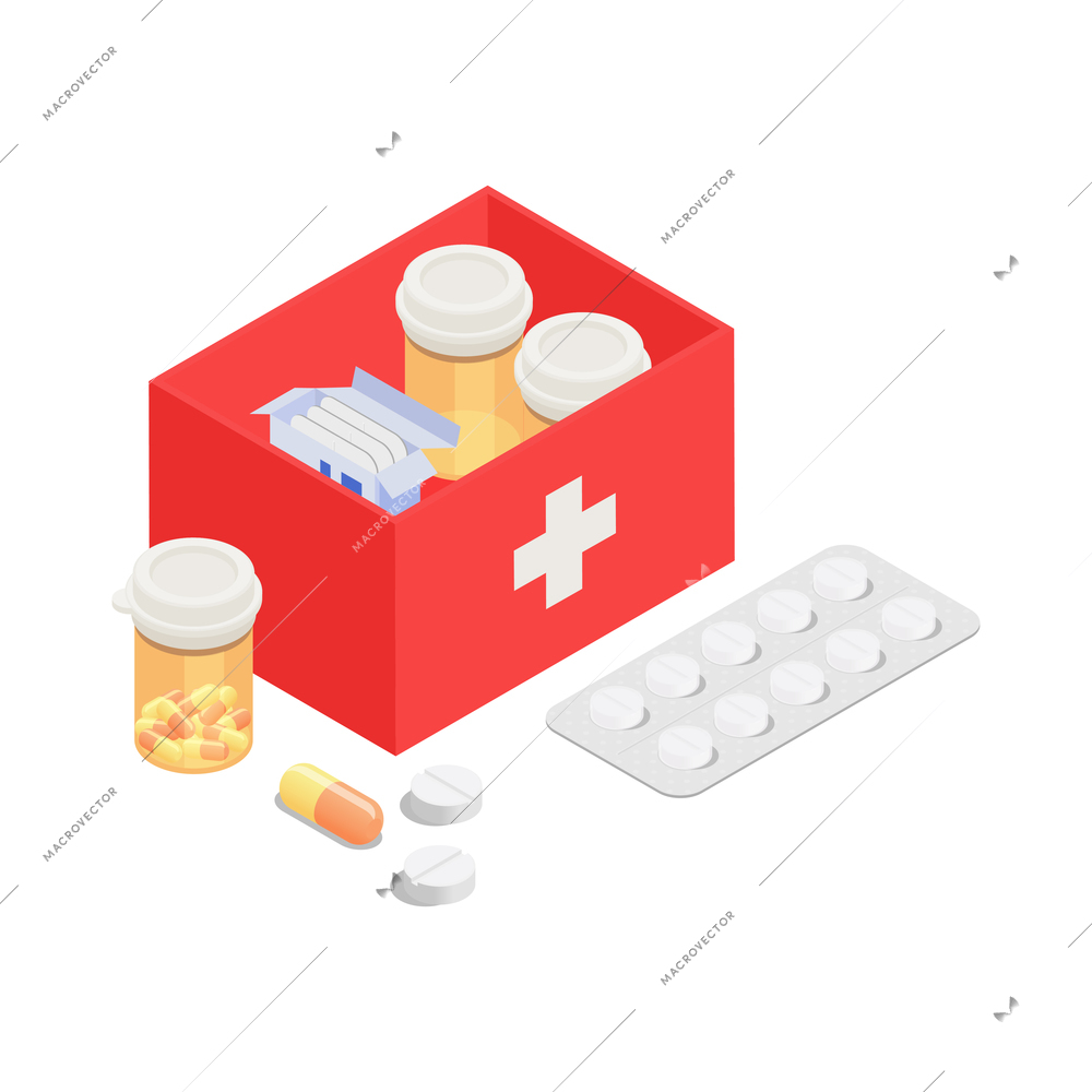 Medical charity with donation and volunteering symbols isometric isolated vector illustration