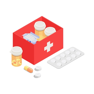 Medical charity with donation and volunteering symbols isometric isolated vector illustration