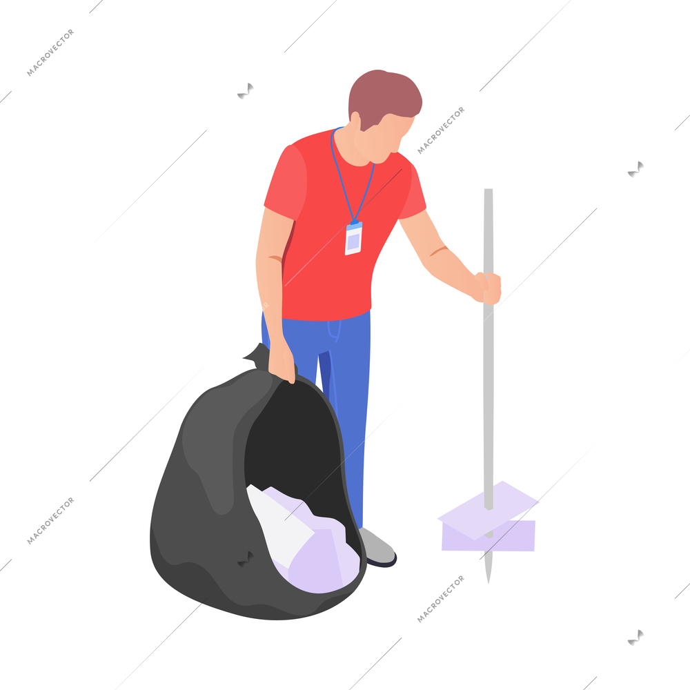 Cleaning with donation and volunteering symbols isometric isolated vector illustration