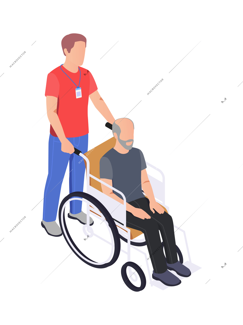 Charity with elderly person and volunteering symbols isometric isolated vector illustration