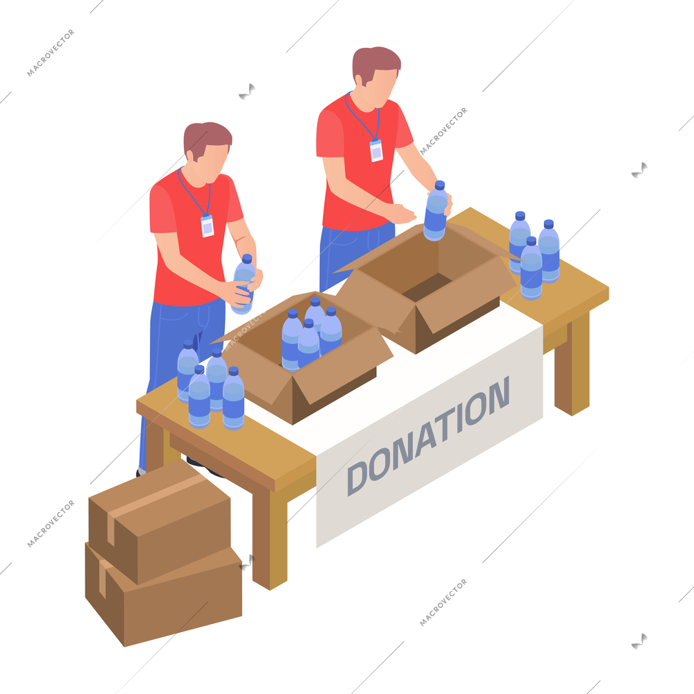 Charity with donation and volunteering symbols isometric isolated vector illustration