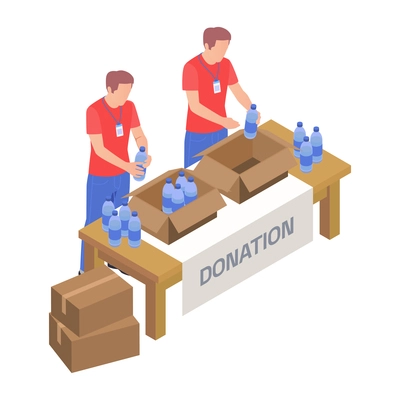 Charity with donation and volunteering symbols isometric isolated vector illustration