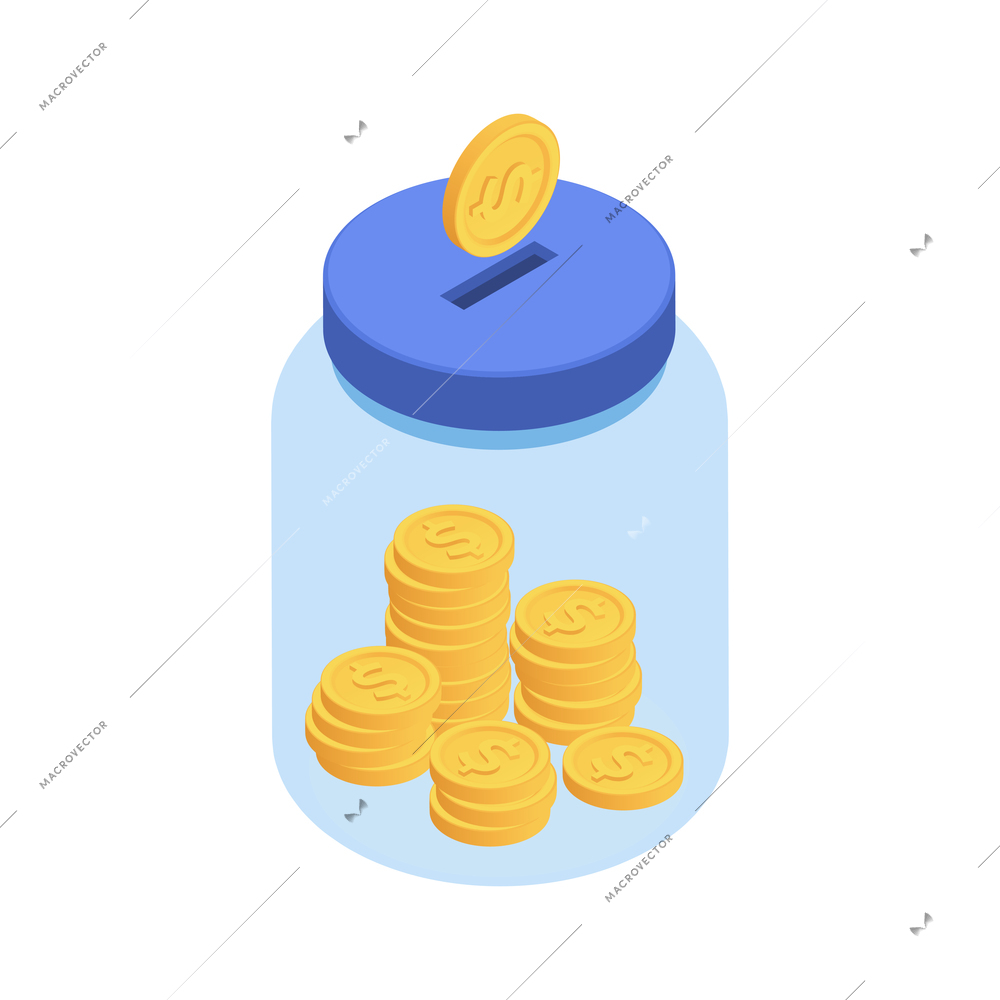 Money donation with volunteering symbols isometric isolated vector illustration