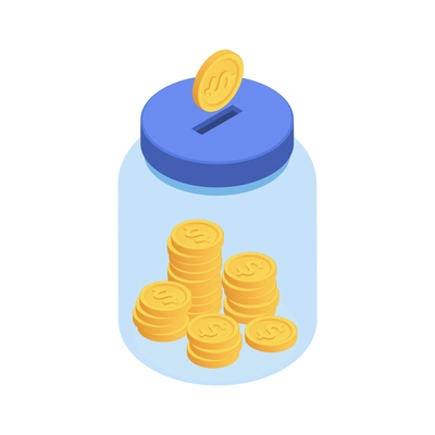 Money donation with volunteering symbols isometric isolated vector illustration