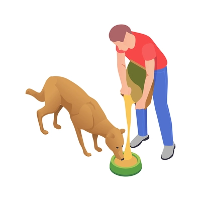 Dog feeding with donation and volunteering symbols isometric isolated vector illustration