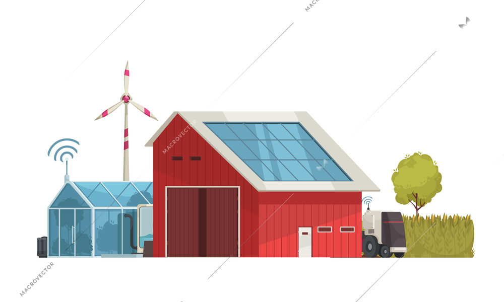 Smart farm and modern farming solutions with clean energy vector illustration