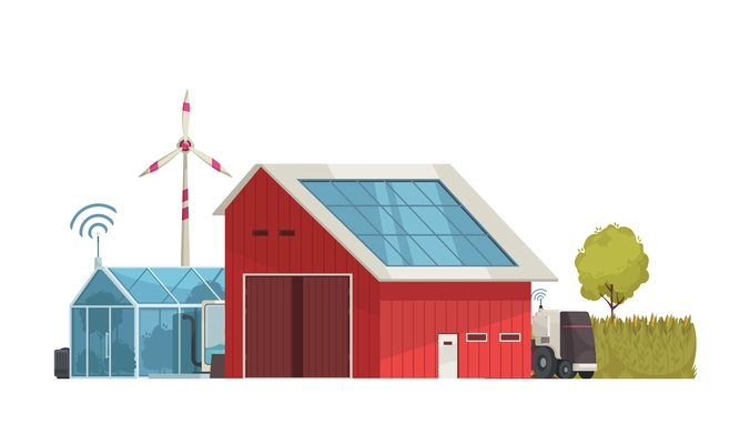 Smart farm and modern farming solutions with clean energy vector illustration