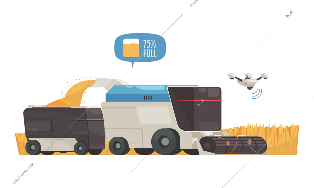 Smart farm with automated vehicles and modern farming solutions vector illustration