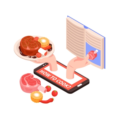 Learning cooking online isometric menu tutorials vector illustration