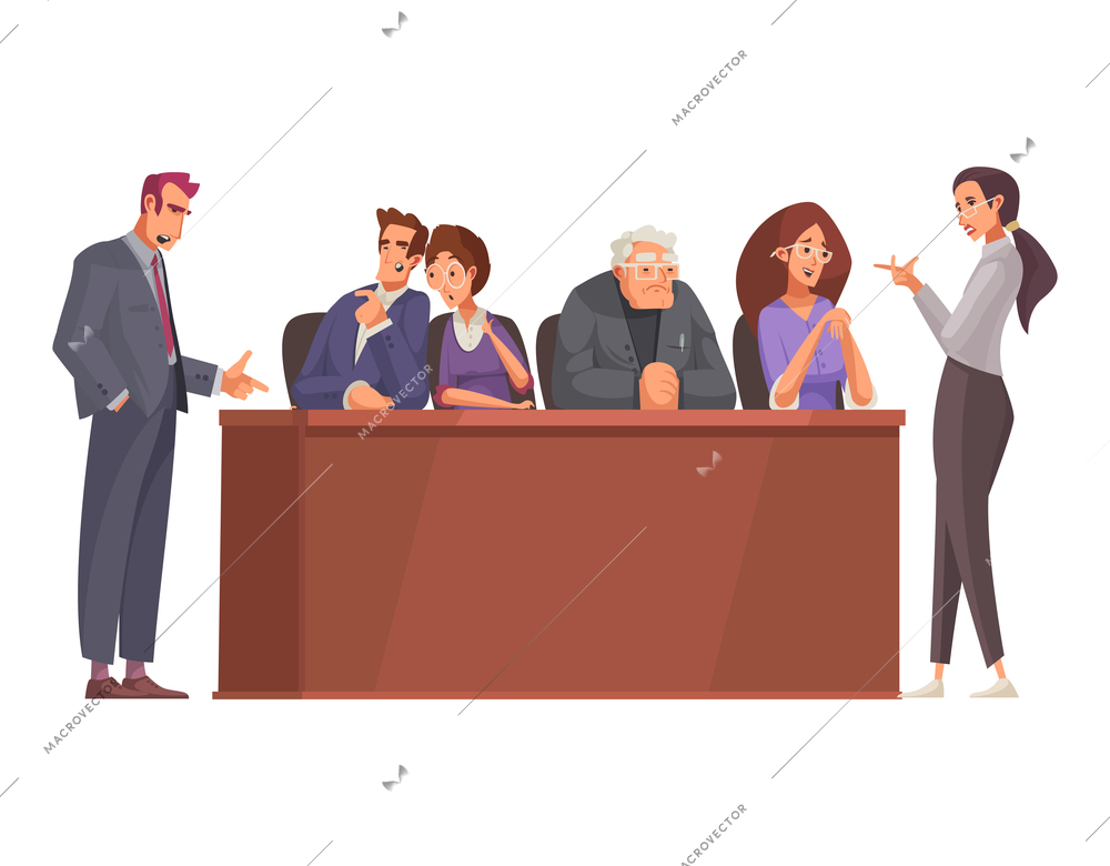 Law justice with wooden tribunes and trial jury vector illustration