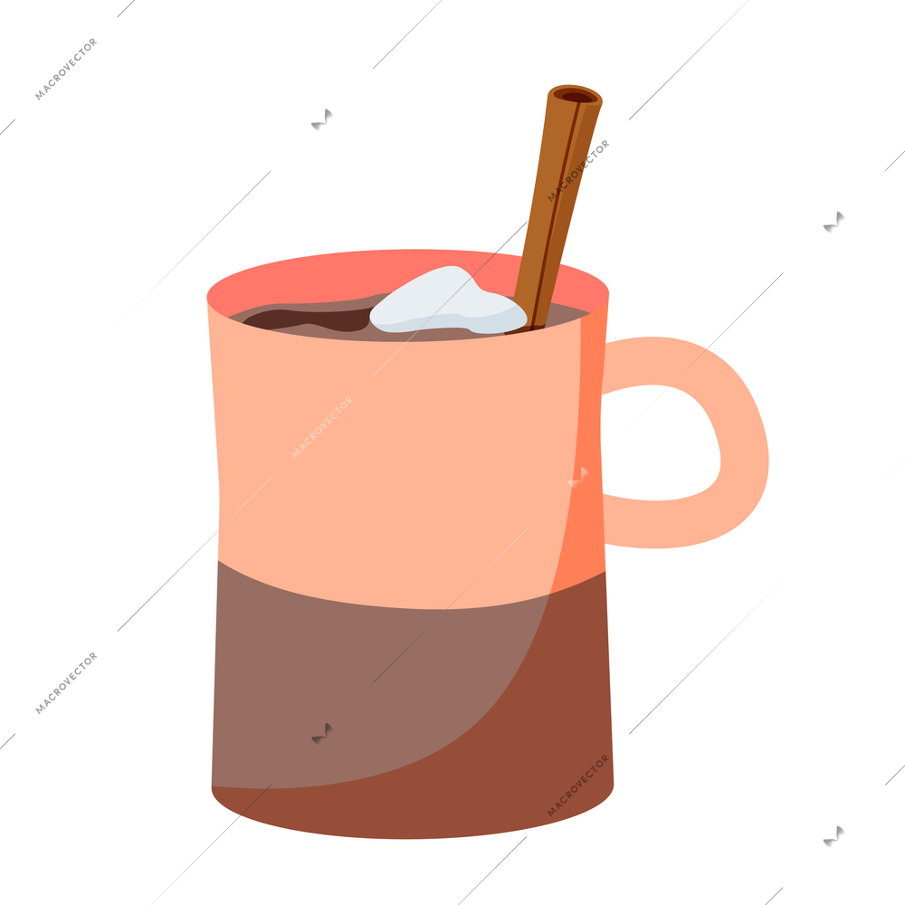 Cozy winter Christmas drink with cinnamon flat recolor vector illustration