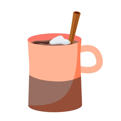 Cozy winter Christmas drink with cinnamon flat recolor vector illustration