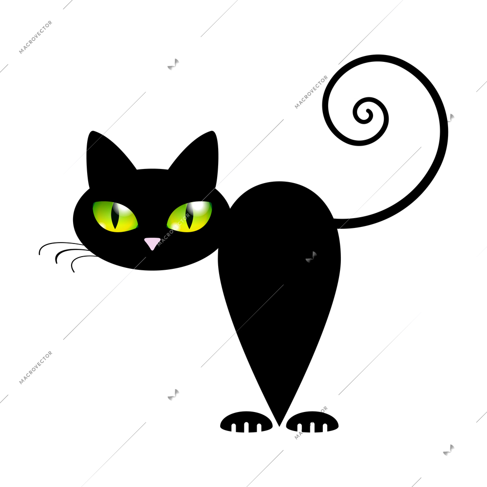 Black Cat with Green Eyes Vector Illustration