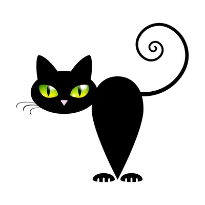 Black Cat with Green Eyes Vector Illustration