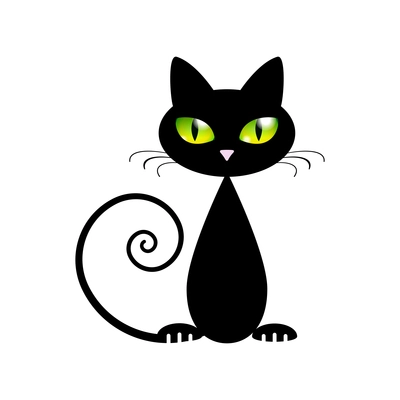 Black Cat with Green Eyes Vector Illustration
