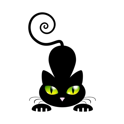 Black Cat with Green Eyes Vector Illustration