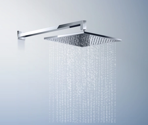 Modern glossy metallic rectangular shower head with running water realistic design concept vector illustration