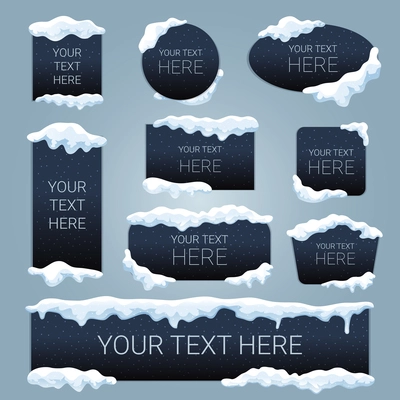 Snow ice cap your text here advertising black banners set rectangular square oval round shapes vector illustration