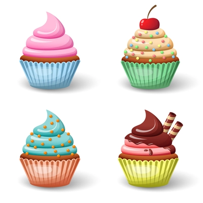 Sweet food chocolate creamy cupcake set isolated vector illustration